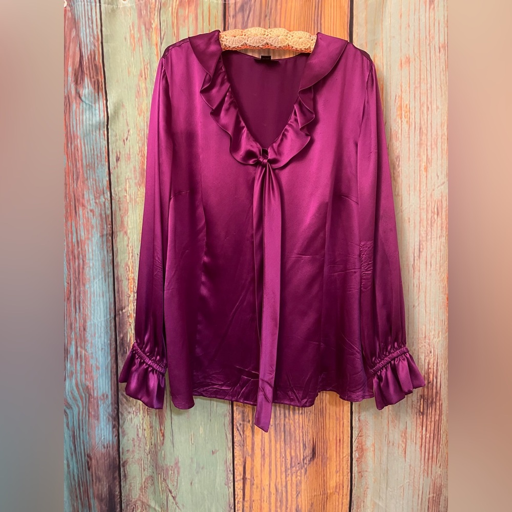 Alfani Size 20W, Charmeuse Silk Blouse with Ruffle Details